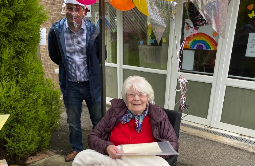 Robert Largan MP visits care home resident on her 100th Birthday