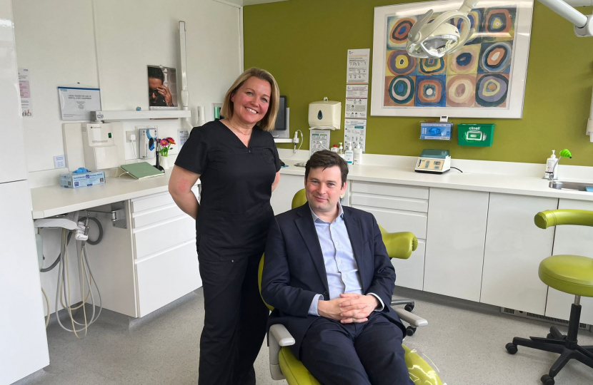 Robert Largan MP on his visit to Hope Dental Clinic. Robert is pictured with Sophie Mitchell.