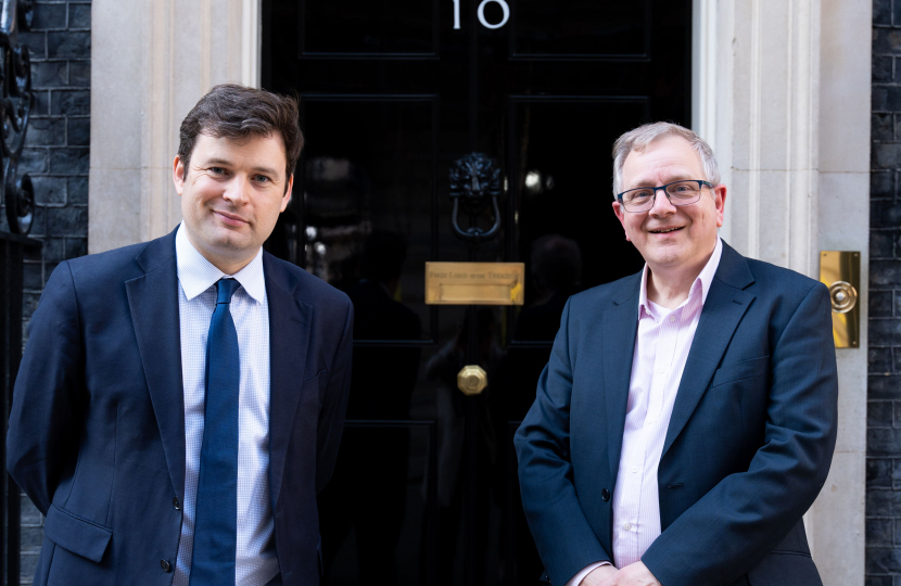 Robert Largan MP with Nigel Skinner, the Editor of the Glossop Chronicle, outside No. 10 Downing Street 